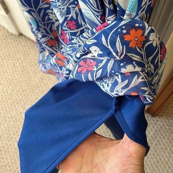 Old Navy Dress Long Women Small Bird Floral Print Blue Sleeveless Lined Cottage - Picture 16 of 17
